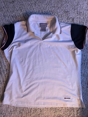 bolle sport tennis White Polo Top with Navy Sleeves and Red Trim